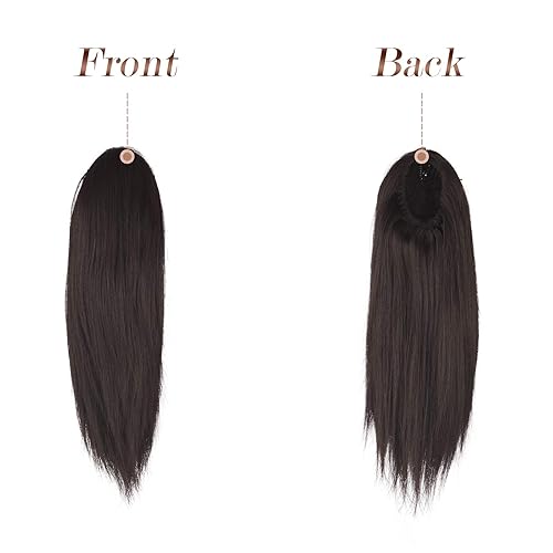 Miniatura 2 de FESHFEN Extensiones de Cola de Caballo Rectas con Cordón, Piezas de Cabello Sintético para Cola de Caballo, Postizos Capilares para Mujeres, Marrón