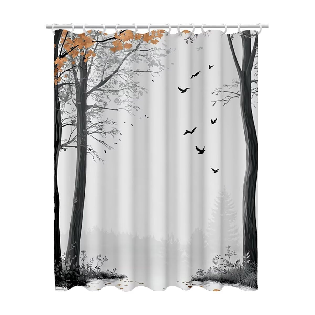 Rideau douche gris 200x180 en tissu polyester imperméable et lavable avec 12 crochets