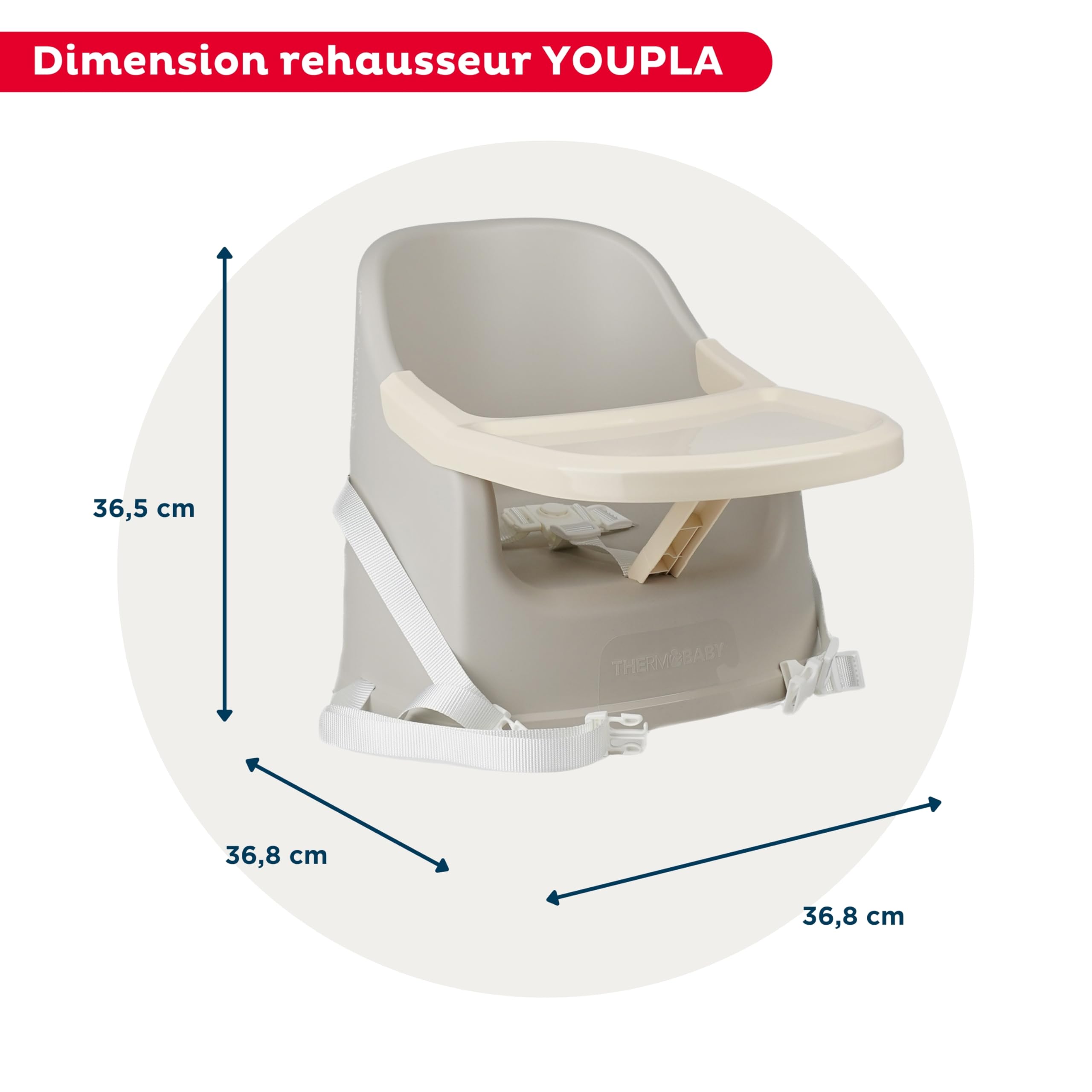 THERMOBABY - Rehausseur De Chaise YOUPLA - De 6 Mois À 3 ans - Tablette Amovible - Léger - Compact- Gris Velours - Fabriqué en France