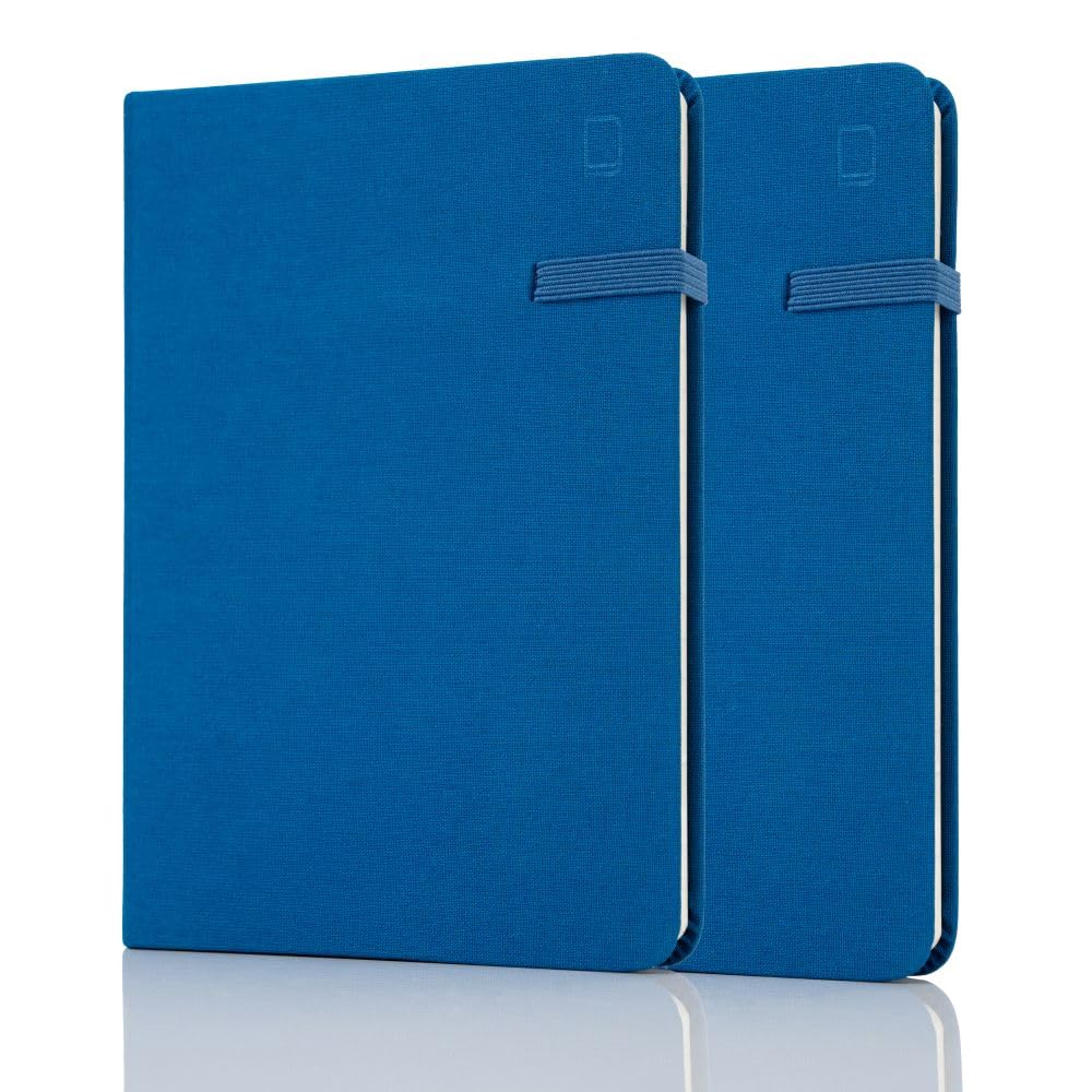 Railex Modena Linen Journal A5 Notebook - PACK OF 2 - ADMIRAL BLUE Ruled Notebook, To Do List Diary with Pocket, Gratitude Journal, Pocket Note Book, Journals for Women & Men