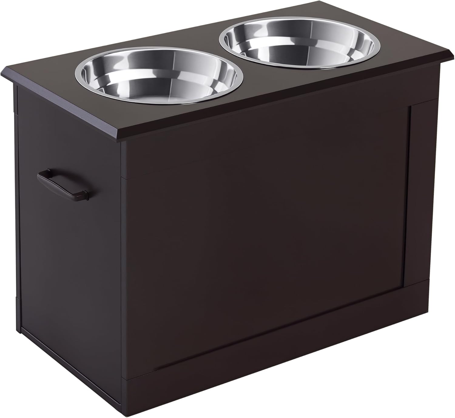 PawHut Raised Pet Feeding Storage Station with 2 Stainless Steel Bowls Base for Large Dogs and Other Large Pets, Coffee