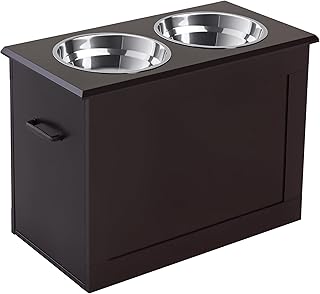 PawHut Erhöhter Hundenapf Futternapf mit Staumraum Wassernapf 2 x 2000ml Edelstahlnäpfen Hundenäpfe Fressnapf Futterstation für Hunde Katzen Espresso