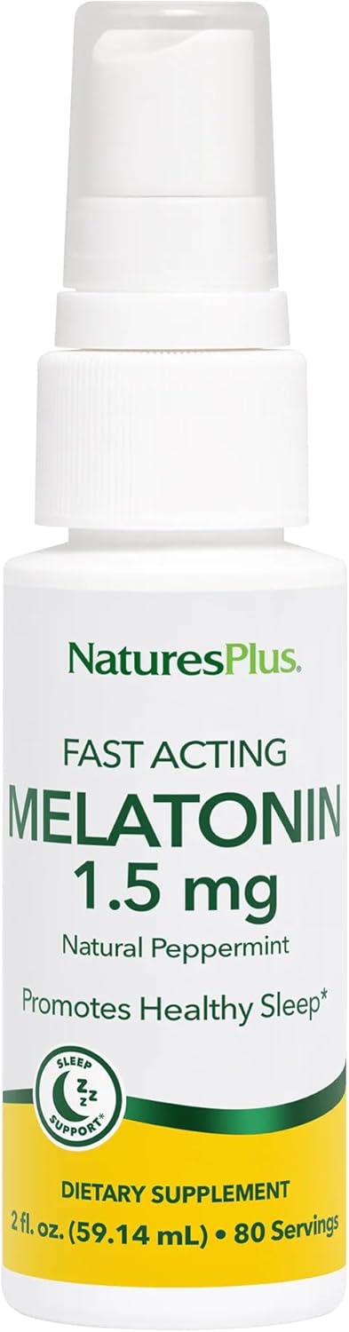NaturesPlus Melatonin Spray, Natural Peppermint Flavor - 2 fl oz, Pack of 2 - with Vitamin B6 & E - Vegetarian, Gluten Free - 160 Total Servings