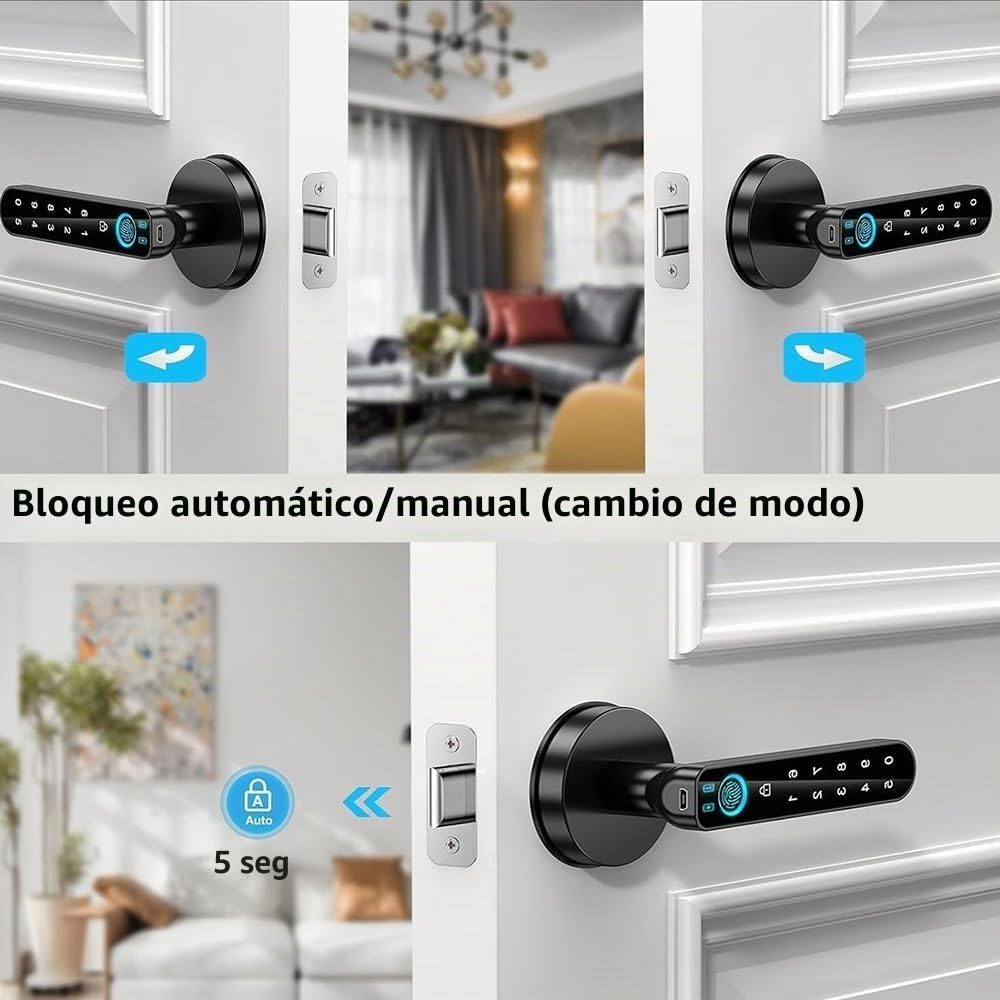 Cerradura Inteligente,Cerraduras Inteligentes para Puertas,Cerradura Digital,9 En 1,Cerradura Inteligente con Teclado Táctil y Funciones Inteligentes,para Puerta Principal,Casa, Oficina, Piso