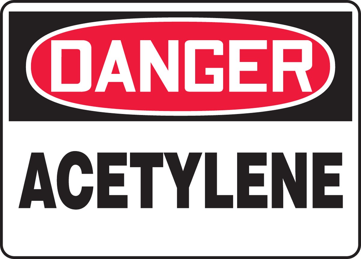 AccuformMCHL174VA Aluminum Safety Sign, Legend "Danger Acetylene", 10" Length x 14" Width, Red/Black on White