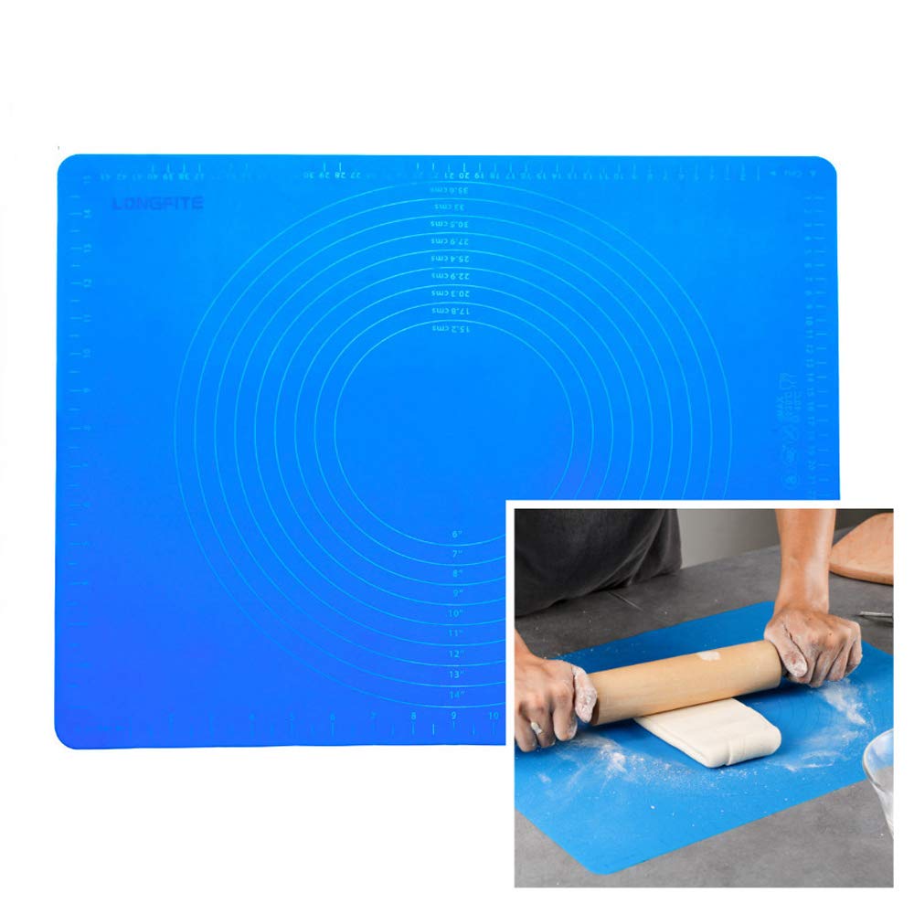 Extra Large Reusable Silicone Non Stick Rolling Baking Pastry Mat With Measurement for Rolling Dough, Countertop Protection, Fondant Pie Crust Mat, Cutting Table Mats (XL Blue Mat)