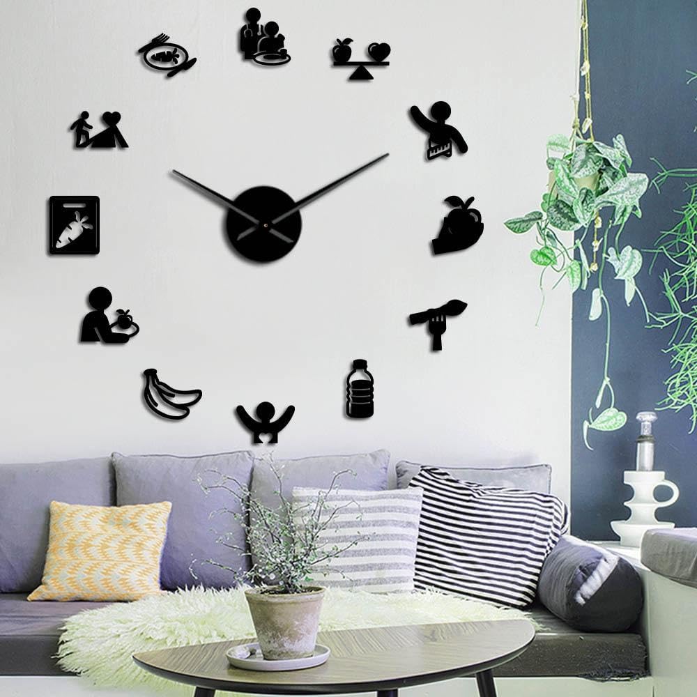 Horloge murale miroir ronde noire 68 cm Nutrition Care grand format pour décoration murale salon