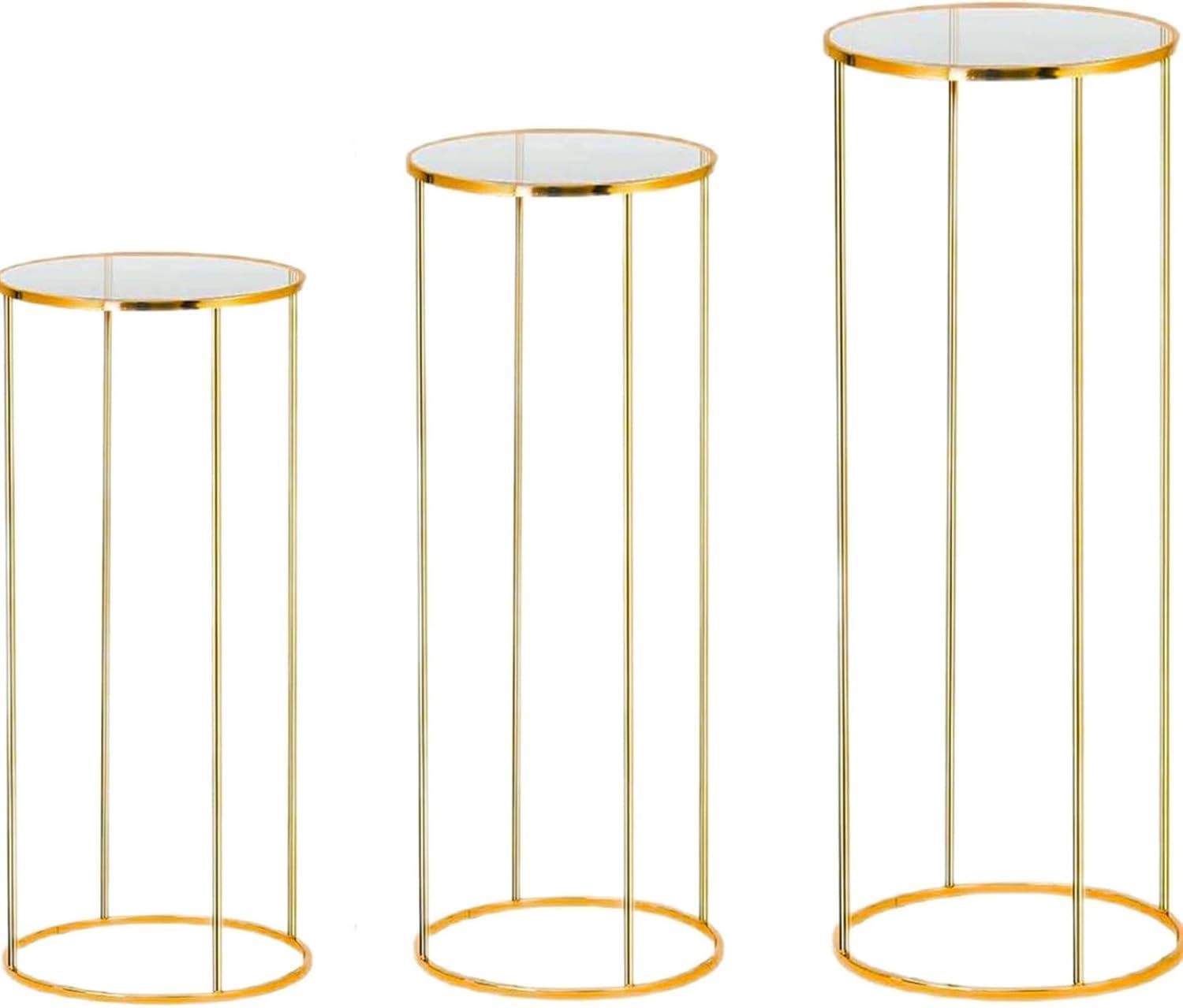 Lot de 3 supports cylindriques dorés pour fêtes, gâteaux ronds en métal, pour fête d'anniversaire, mariage, salon, terrasse