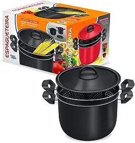 Panela Espagueteira 2 Em 1 Antiaderente Preta 6 L Dona Chefa