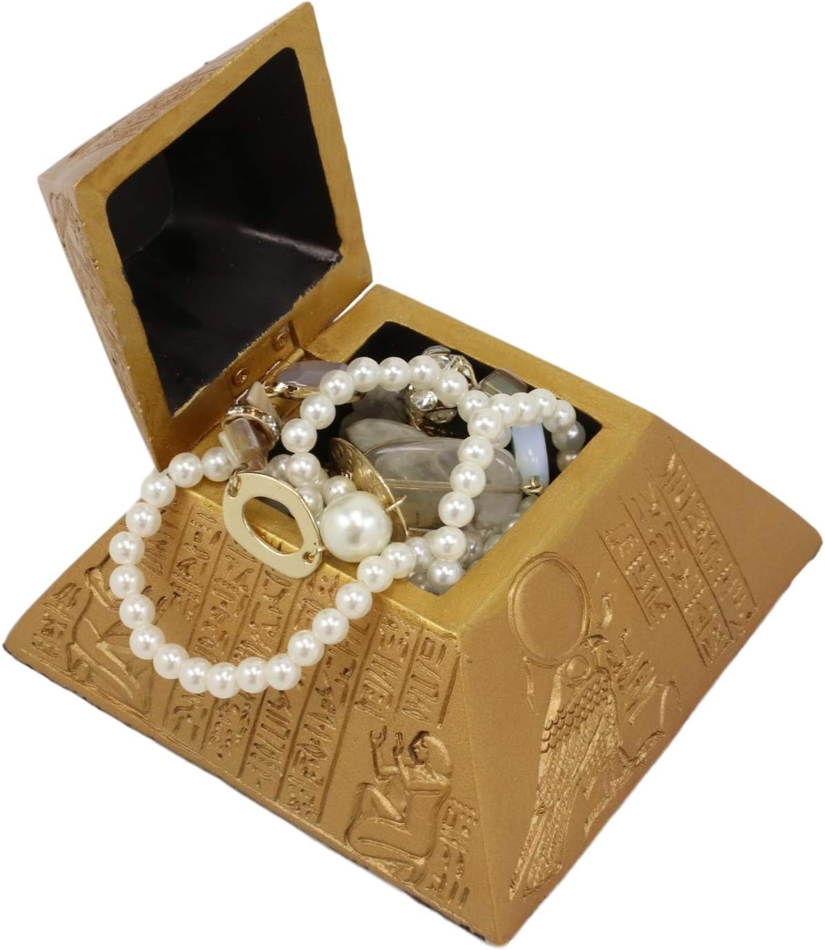 Ebros Golden Ancient Egyptian Hieroglyphic Pyramid Decorative Box 4"Wide Stash Jewelry Small Trinket Storage Figurine Gods Of Egypt Monument Wonder Pyramids Accent Statue