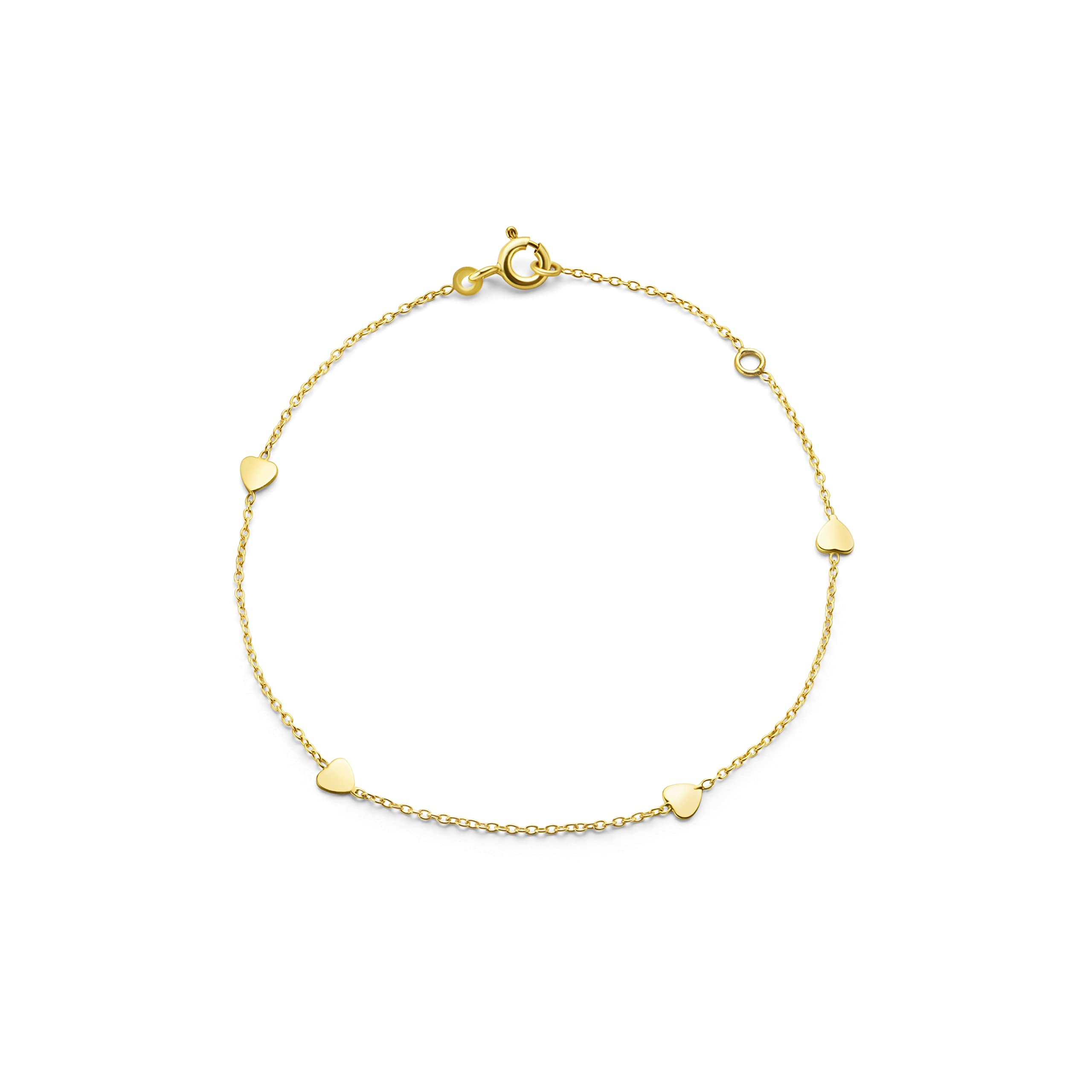 OROVI Armband Damen -9 Karat 375 Gelbgold– Herz Armband Gold, Goldkette 16+2 cm, Charms Anhänger Herzen, Hypoallergene Armkette, Schmuck Damen, Gold Schmuck gefertigt in Italien, mit edler Schmuckbox