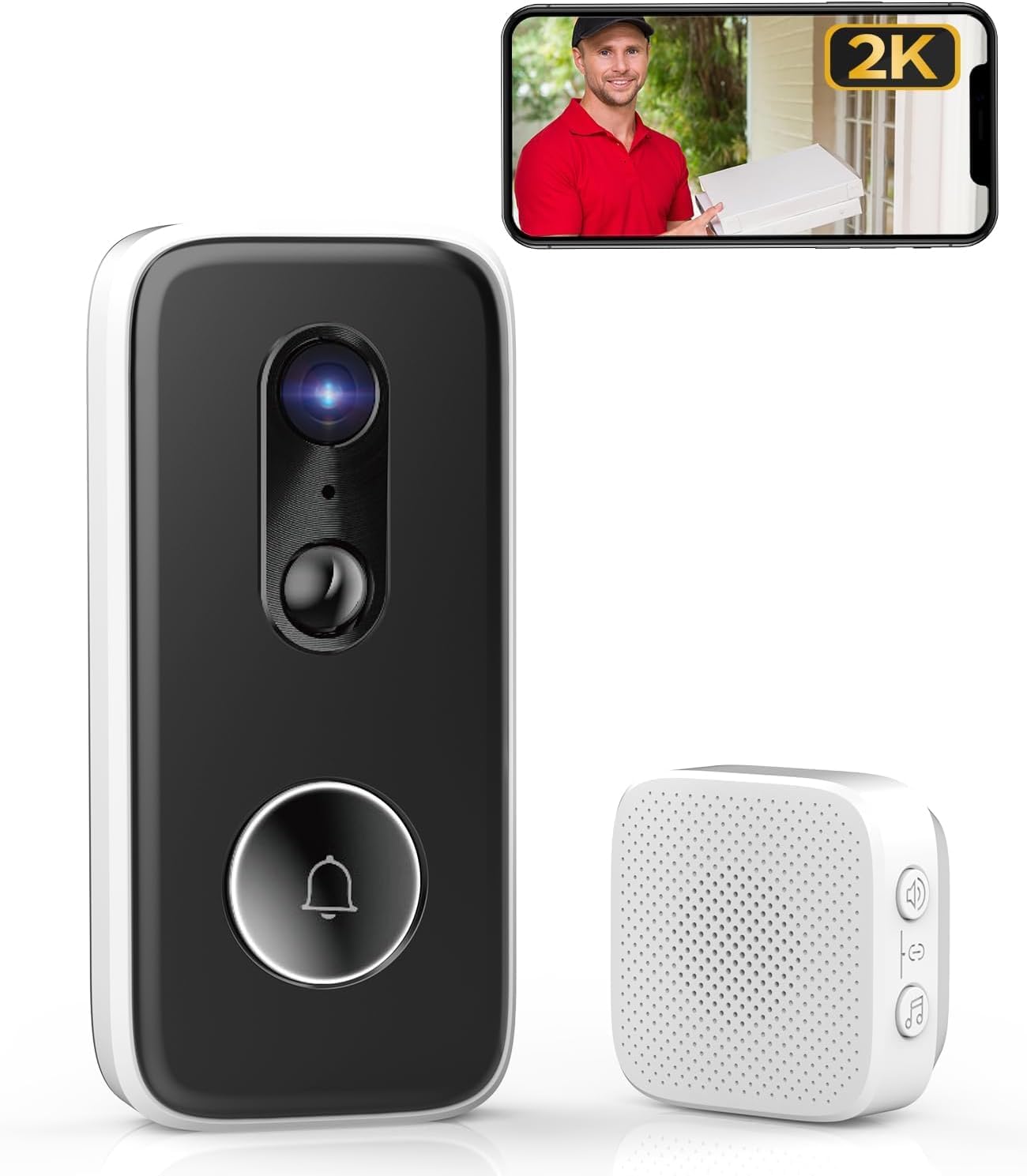 JOOAN 2K Video Doorbell Camera Rechargeable 2.4G WiFi Wireless Doorbell Camera with Chime Cloud Storage No Subscription Apartment Indoor Outdoor Security 2 Way Audio Human Detection Instant Alert