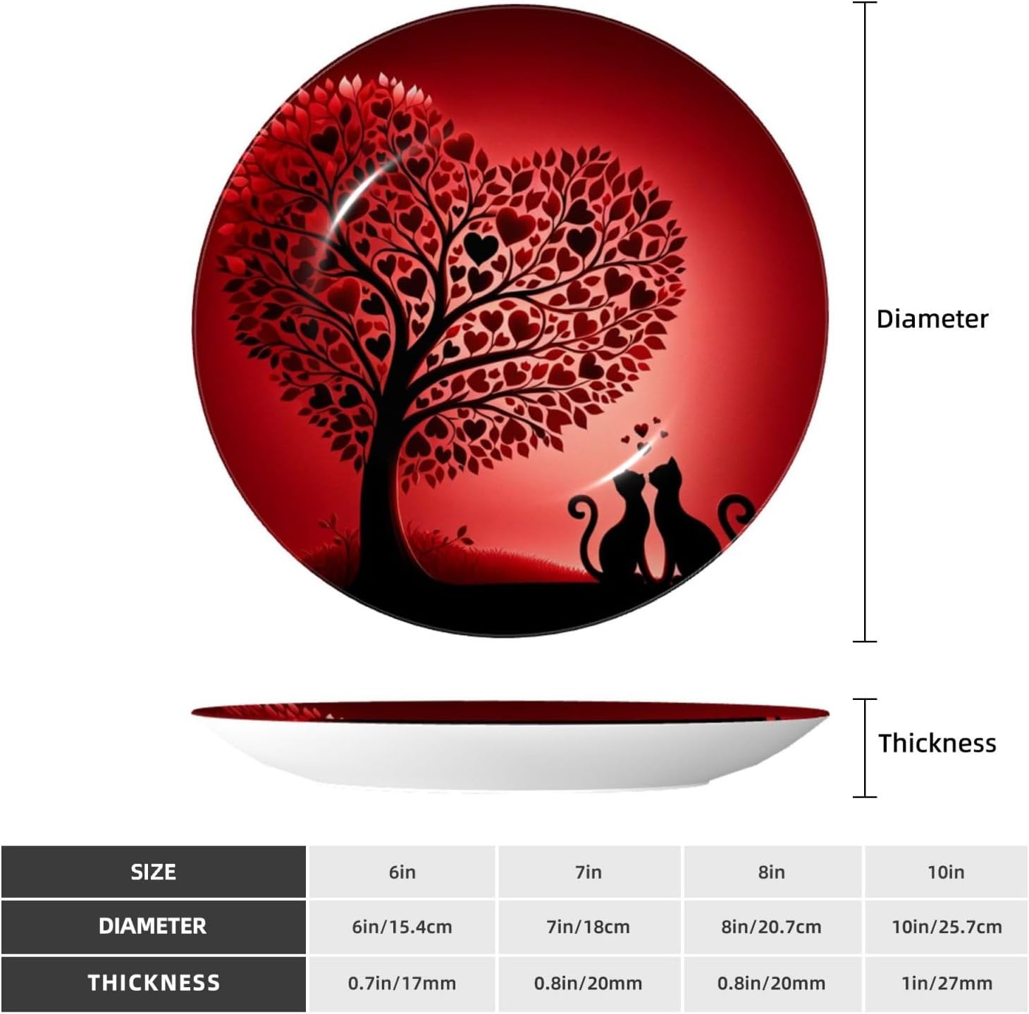 Love-Tree-Cat-Kiss 10 Inch Decorative Plate With Stand, Elegant Display Wall Plate For Home Decor