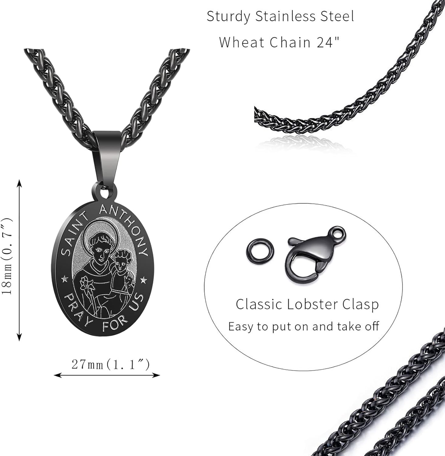 RS Saint St Michael/Christopher/Jude/Benedict/Joseph/Anthony Medal Necklace for Men Boys 24 In Religious gifts - Image 5