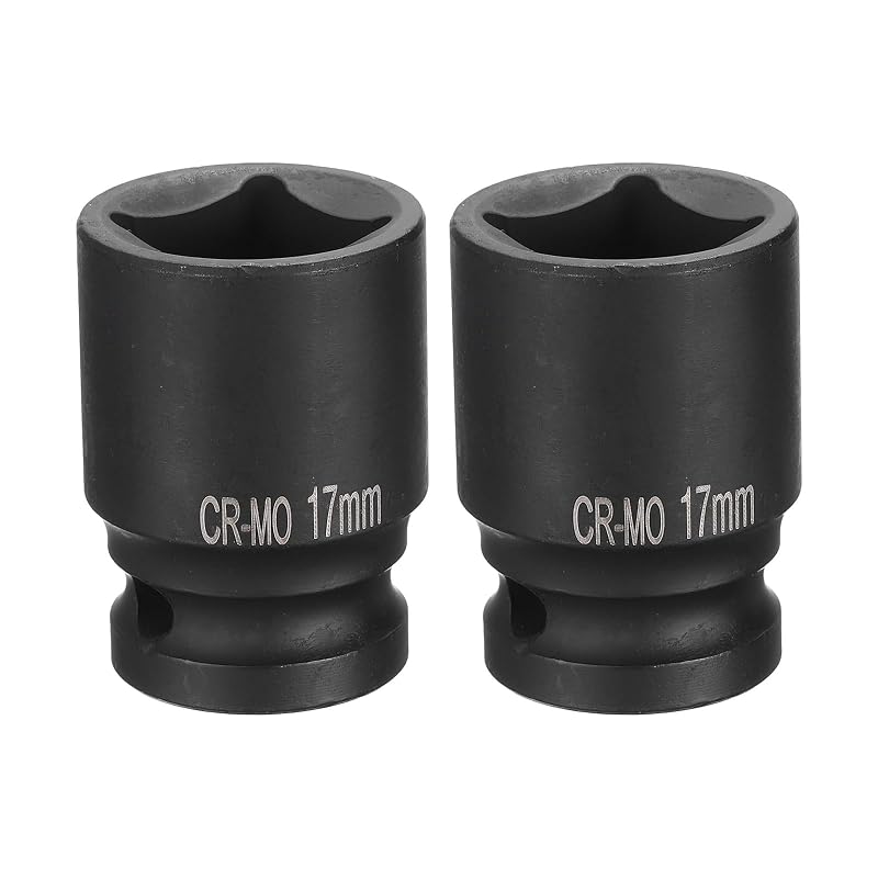 HARFINGTON Soquete de Impacto Quadrado de 4 Pontas, Encaixe de 12,7 mm (1/2 pol.), 17 mm, CR-MO, 41 mm, Kit com 2 peças