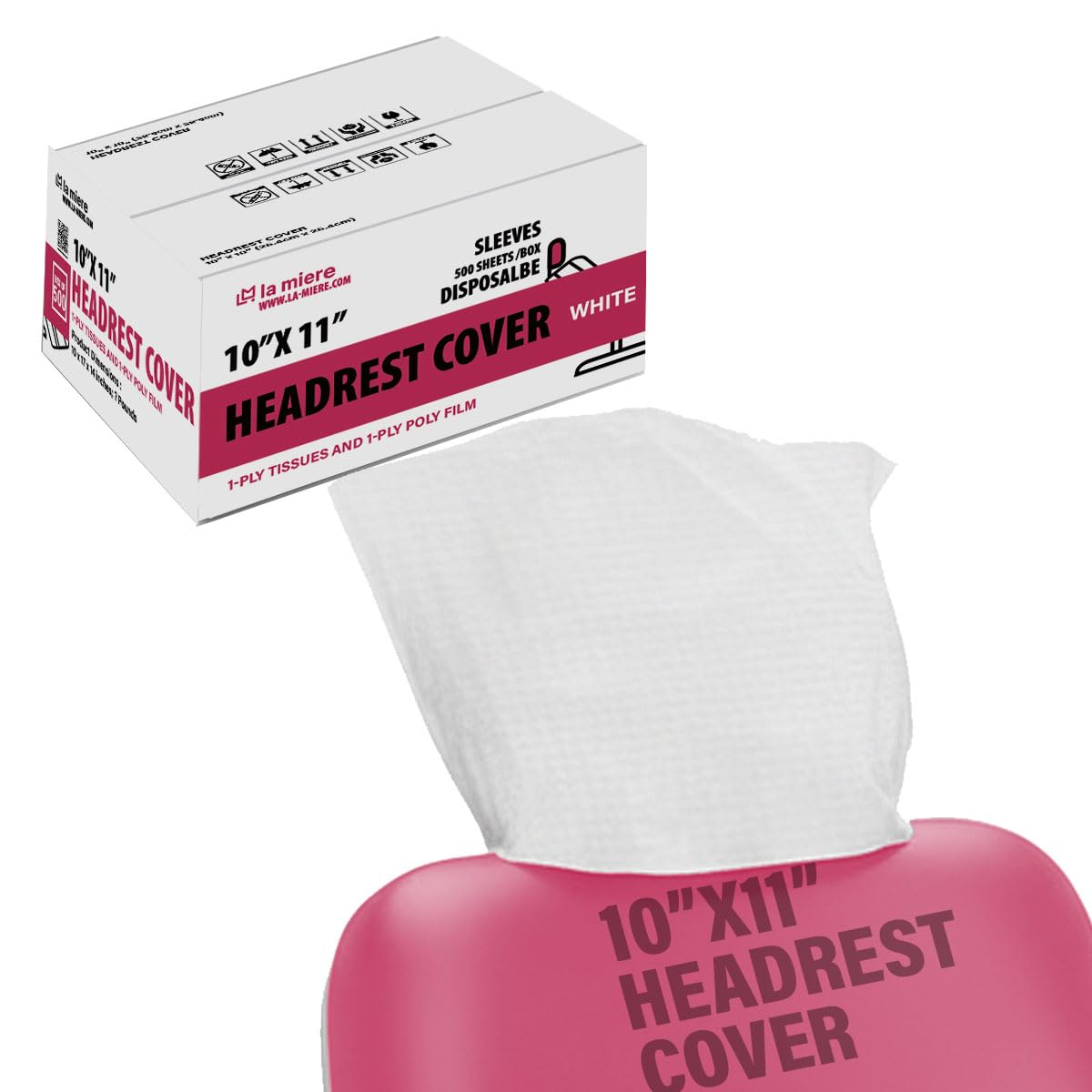 LA MIERE 500Pcs Dental Headrest Covers Paper, 2Ply Paper +2Ply Film Disposable Chair Sleeves Protector, 10"x14", White