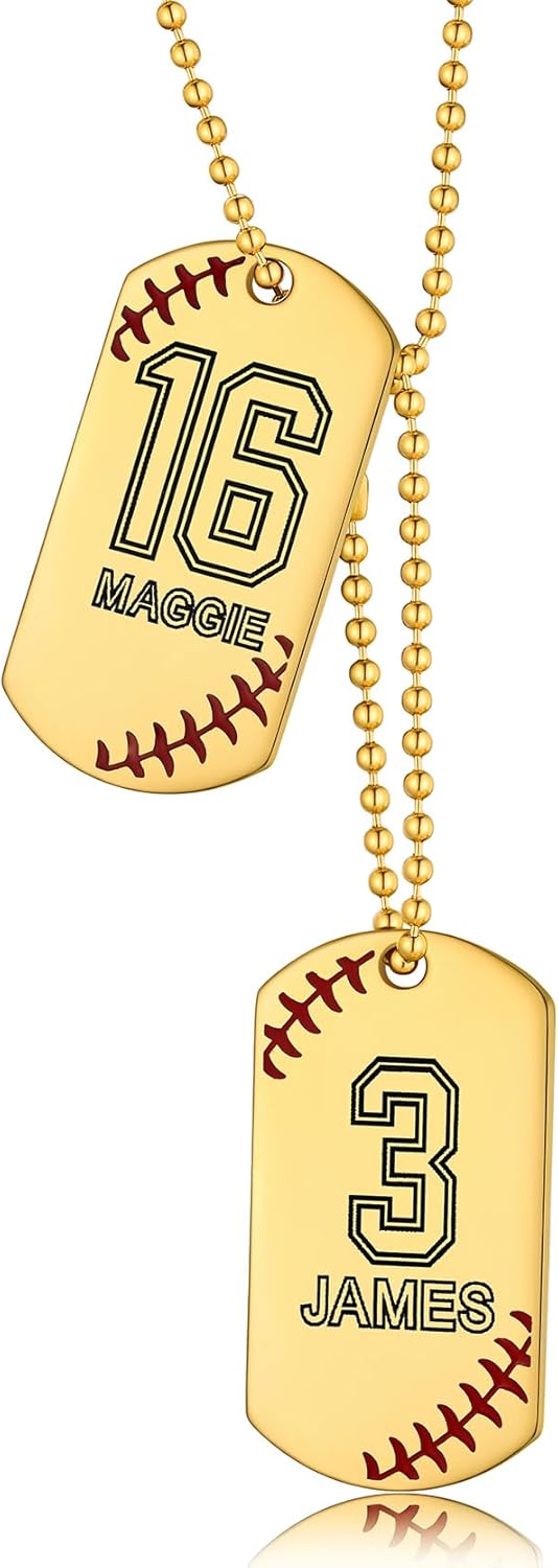 KeyStyle Personalized Baseball Number Necklaces for Sports Men, Custom Jersey Numbers Dog Tag Gift For Athlete