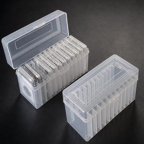 2 Pack 12 Slot Slab Coin Storage Box, Clear Transparent Plastic Case Holder for PCGS NGC ANACS ICG