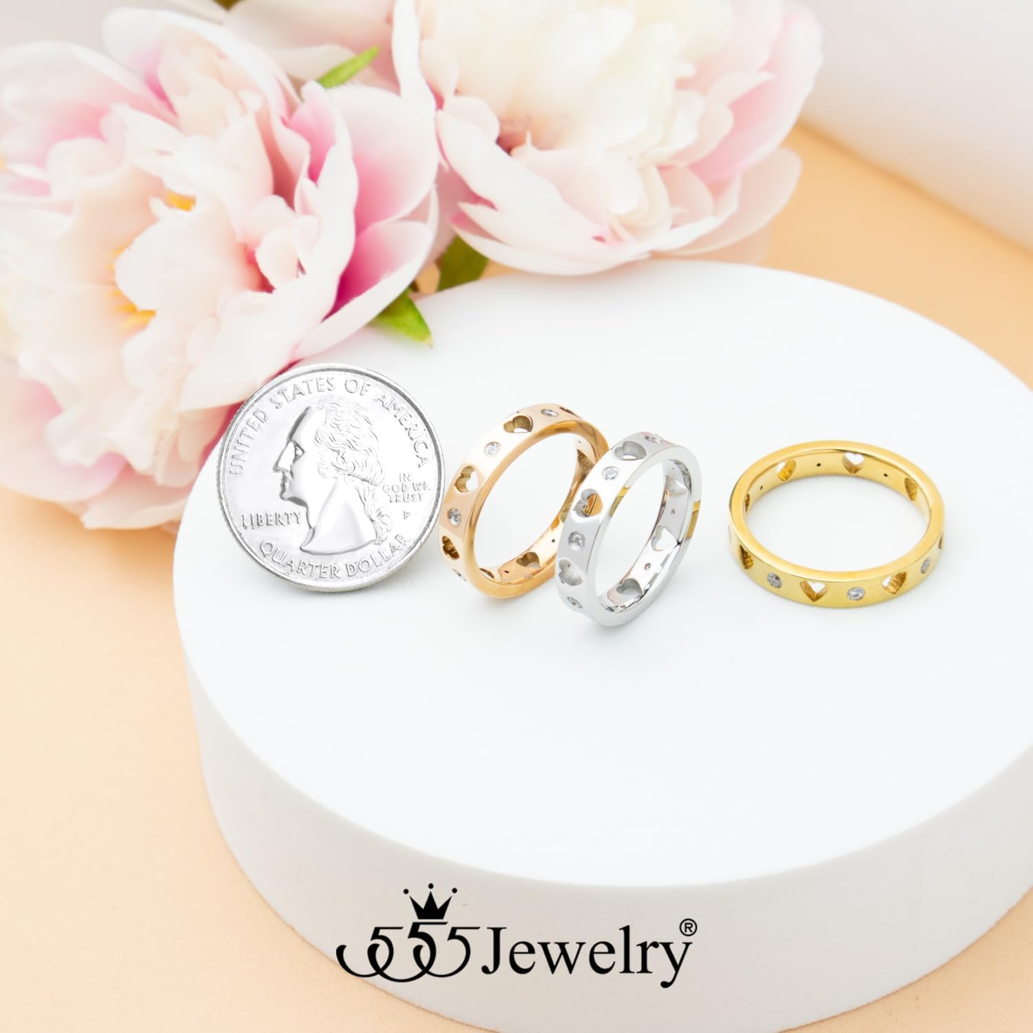 555Jewelry 4mm Stainless Steel Heart Rings for Women, Cubic Zirconia Rings for Teen Girls, CZ Engagement Proposal Eternity Wedding Band, US Size 5-10 - Image 6