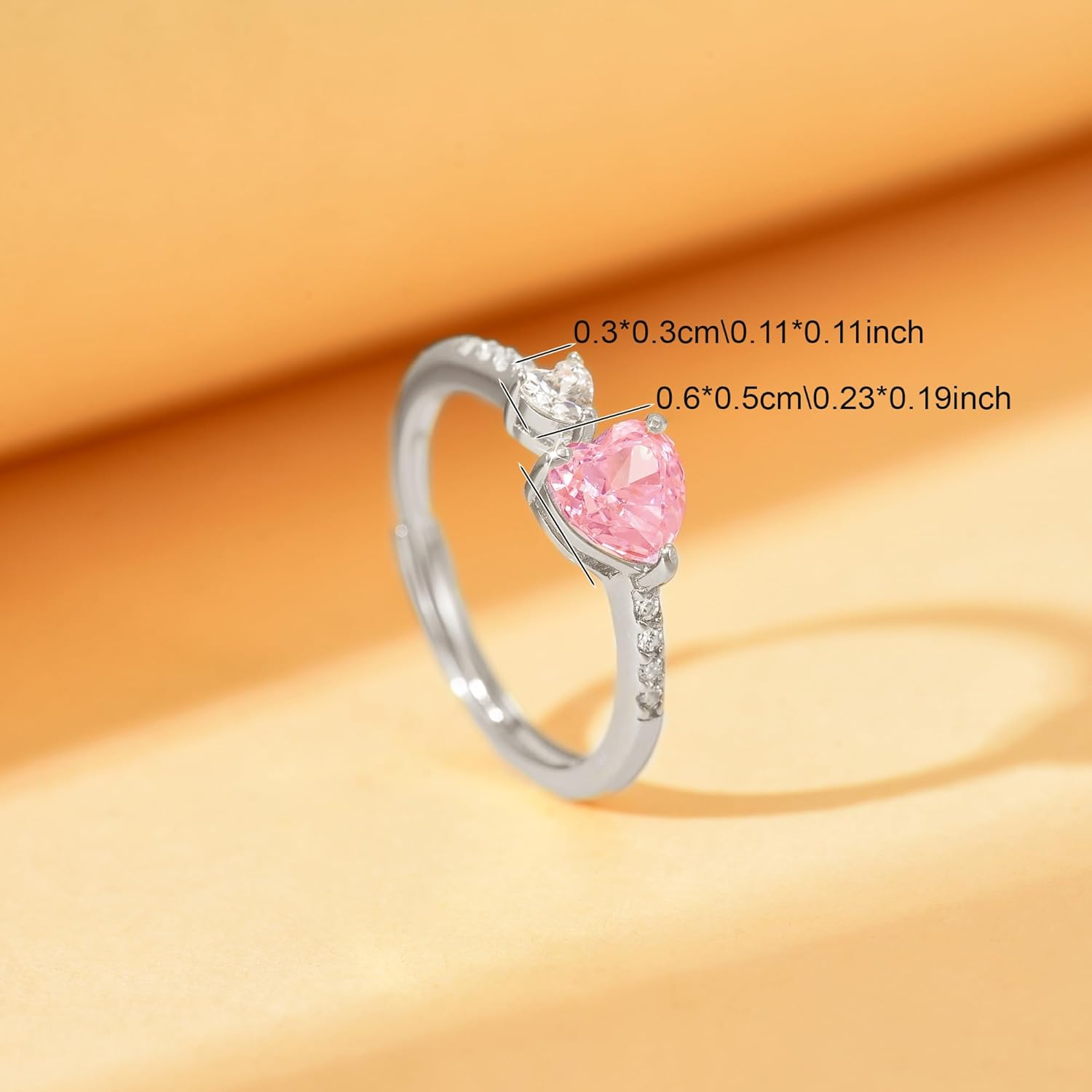 925 Sterling Silver Adjustable Engagement Rings for Women Mother 14K Gold Plated Heart Shaped Birthstone Promise Eternity Ring for Her Dainty Pink Cubic Zirconia Statement Band Rings Wedding Jewelry Valentines Day Gifts
