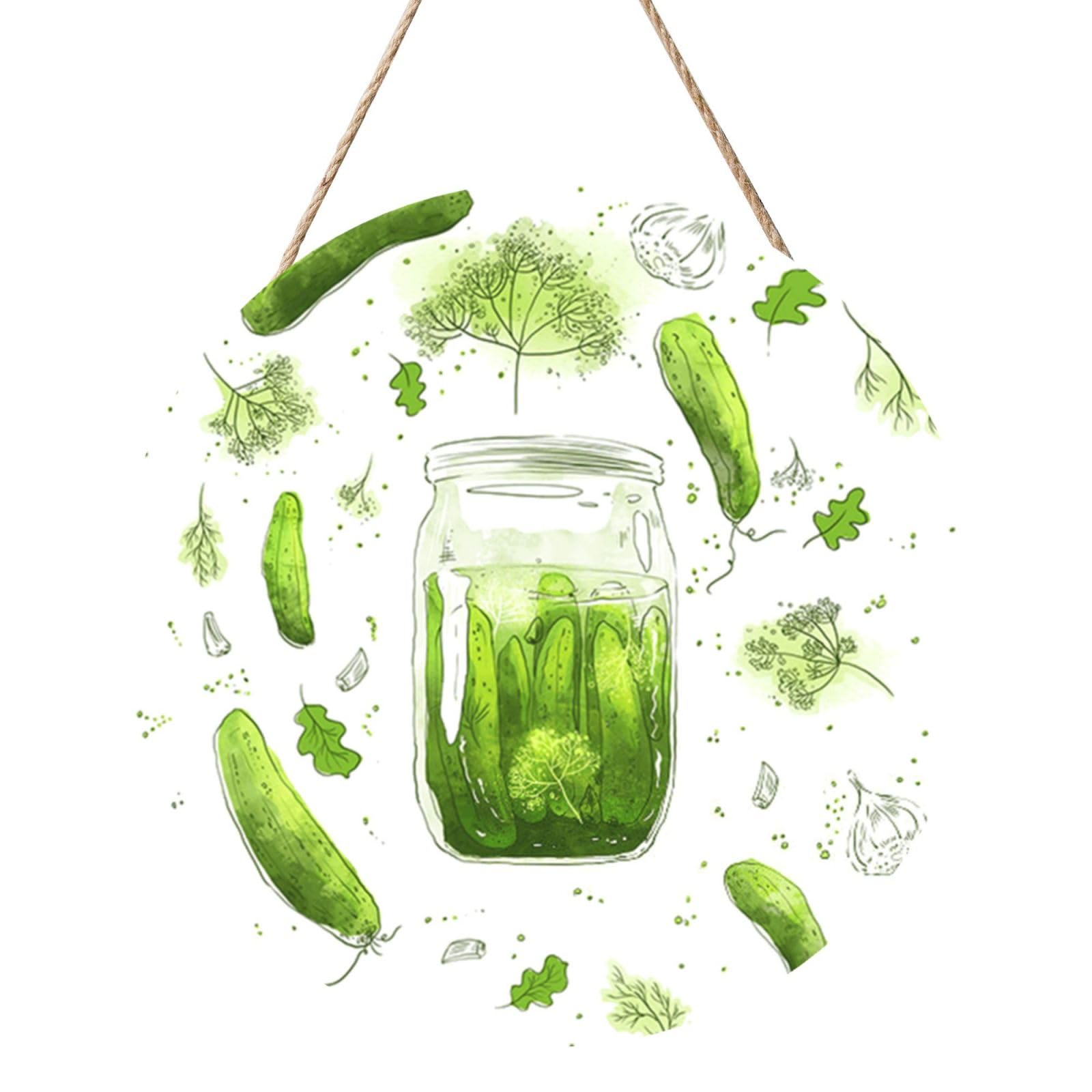 InOmak Cucumber Pickle, Round Wood Panel Painting 12 in, Wall Hanging Painting For Home