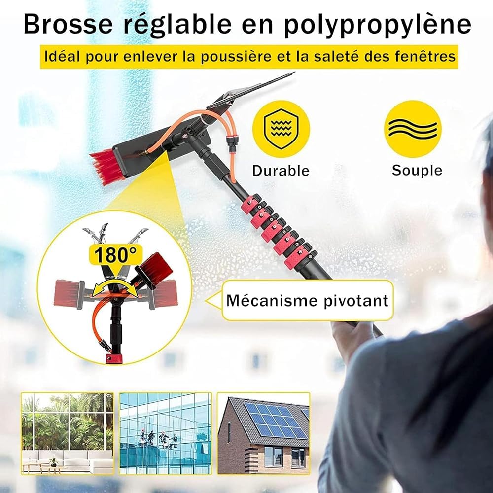 Cepillo telescópico para Limpieza de Ventanas de 3,6 m a 10,8 m con rasqueta para Paneles solares fotovoltaicos y techos de invernaderos. Cepillo Extensible con Suministro de Agua (tamaño: 3