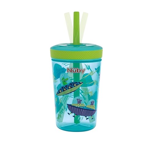 Miniatura 4 de Nuby Thirsty Kids Super Sipper - Vaso para niños pequeños sin derrames de 14 onzas con válvula de silicona de 360 y popote giratorio, resistente a