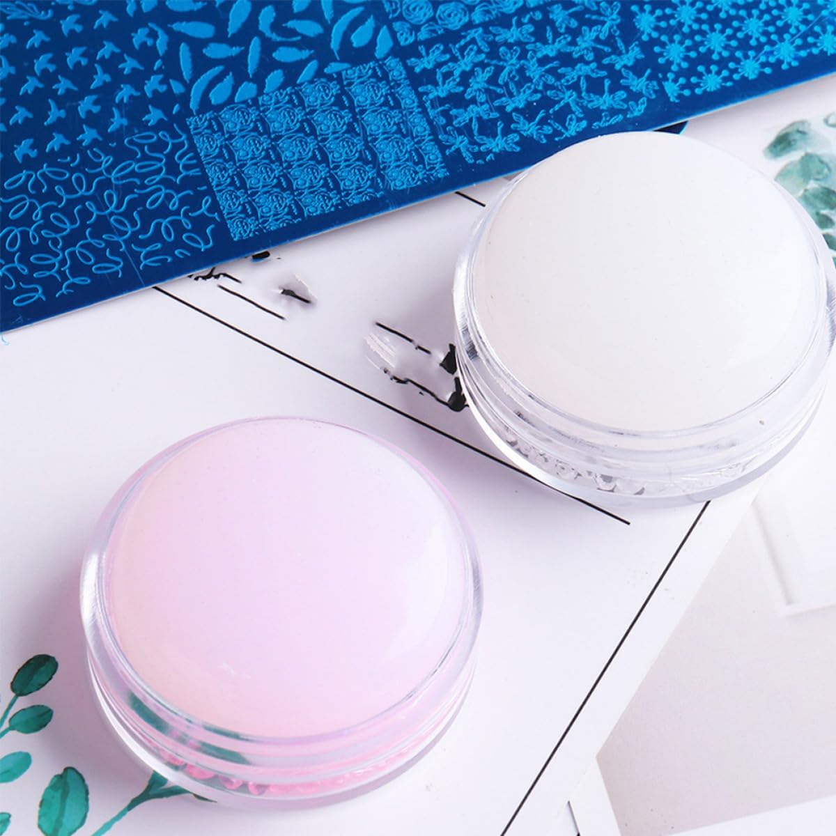 4Pcs Silicone Manicure Transfer Printing Stamper Nail Art Tools French Tip Nail DIY Accessory Pink and White for Professional Beauty