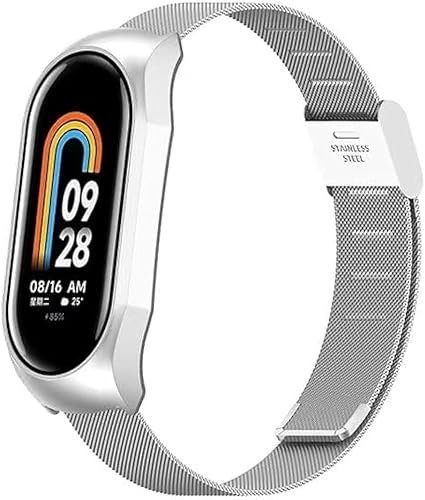 Correa de metal compatible con Mi Band 8, Mi 8 bandas de repuesto para pulsera con marco de metal