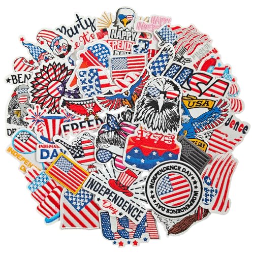 RF-patch 32 Pcs 4th of July Iron on Patches, Embroidered Patriotic Patch, American Flag Elemental Iron on/Sew on Patches for Clothes, Hats, Jeans, Dress, Backpacks