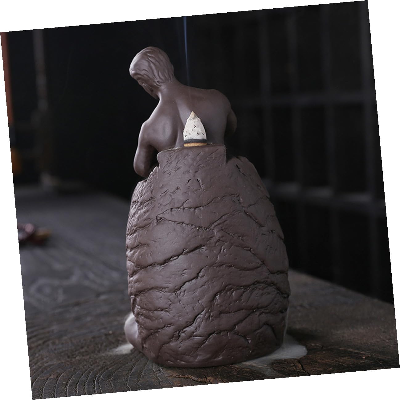 Backflow Incense Holder Ceramic Burner with Self Carving Man Figurine Aroma Therapy Insert for Home and Office Desktop Decoration