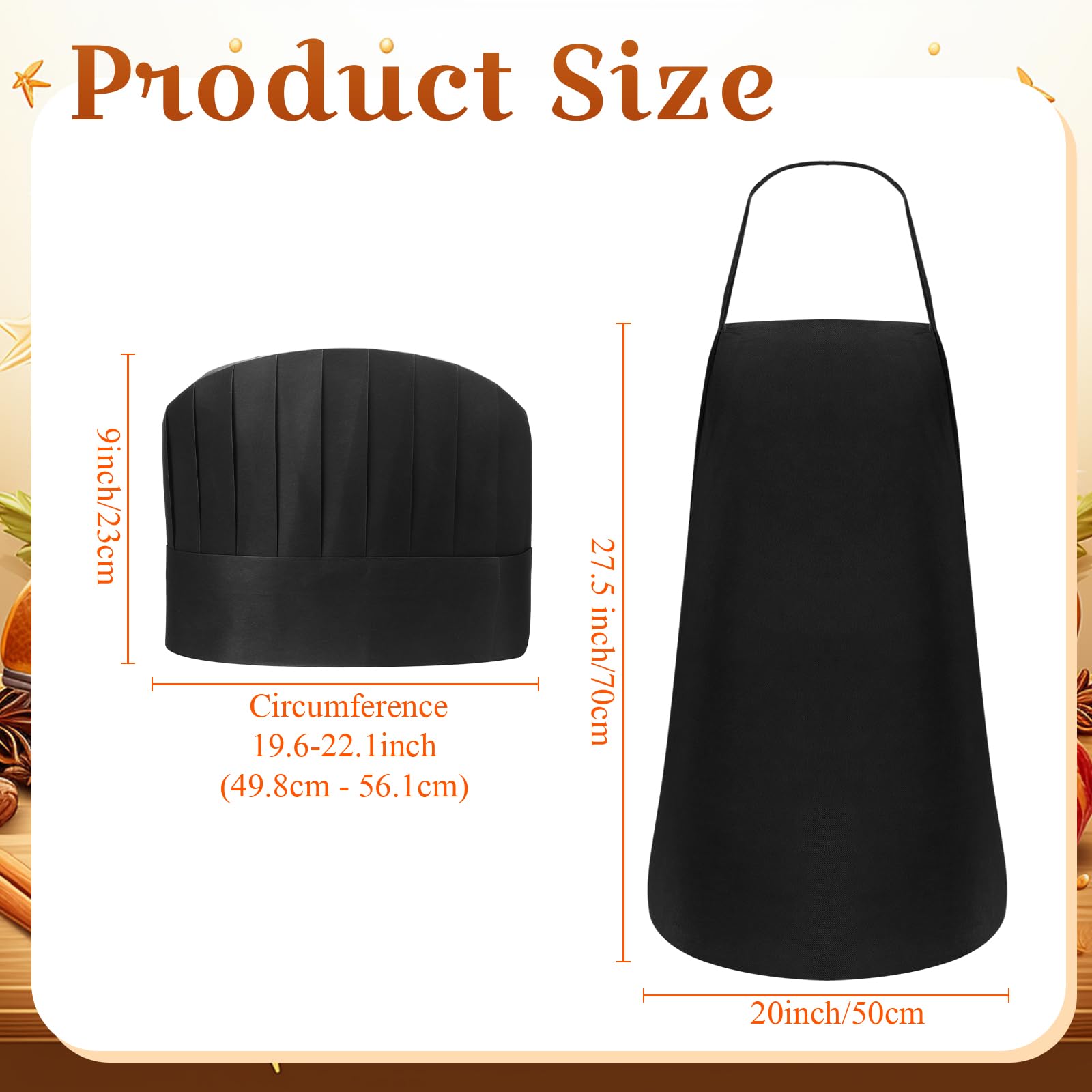 Coume Ensemble tablier jetable non tissé et chapeau de chef pour adulte - Tabliers de cuisine réglables - Chapeaux de boulangerie pour la cuisine et la pâtisserie