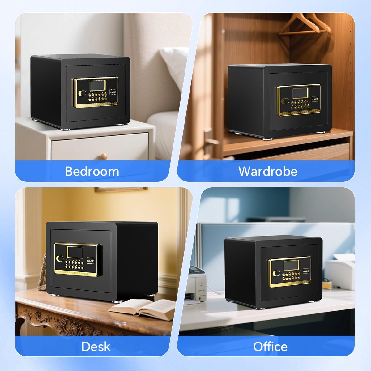 Home Safe with Digital Keypad & Alarm System - Electronic Lock Box for Jewelry Cash with Adjustable Shelves - Includes LED Light & Fireproof and Waterproof Bag(0.8/1.0/1.3/1.53/2.5Cuft)