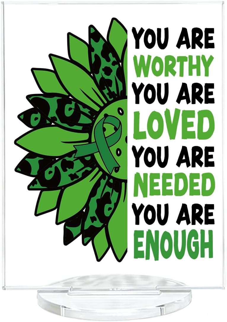 Green Desk Accessories - Mental Health Office Decor - Motivational You Are Loved Sunflower Acrylic Desk Plaque for Home Therapist Office
