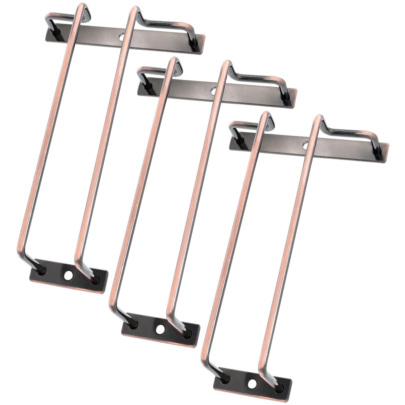 zoohot 3 Pcs 7 Inch Red Copper Wine Glass Rack, Under Cabinet Wine Glass Holder, Metal Stemware Holder Wine Glass Hanger for Bar Kitchen