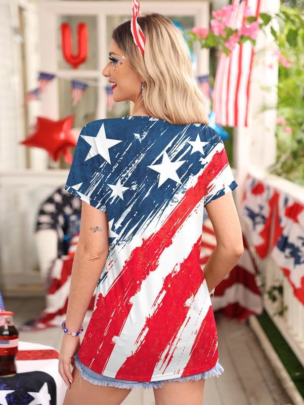 For G and PL Women's 4th of July American Flag Loose T-Shirts Short Sleeve Star Stripes Patriotic Tops - Image 8