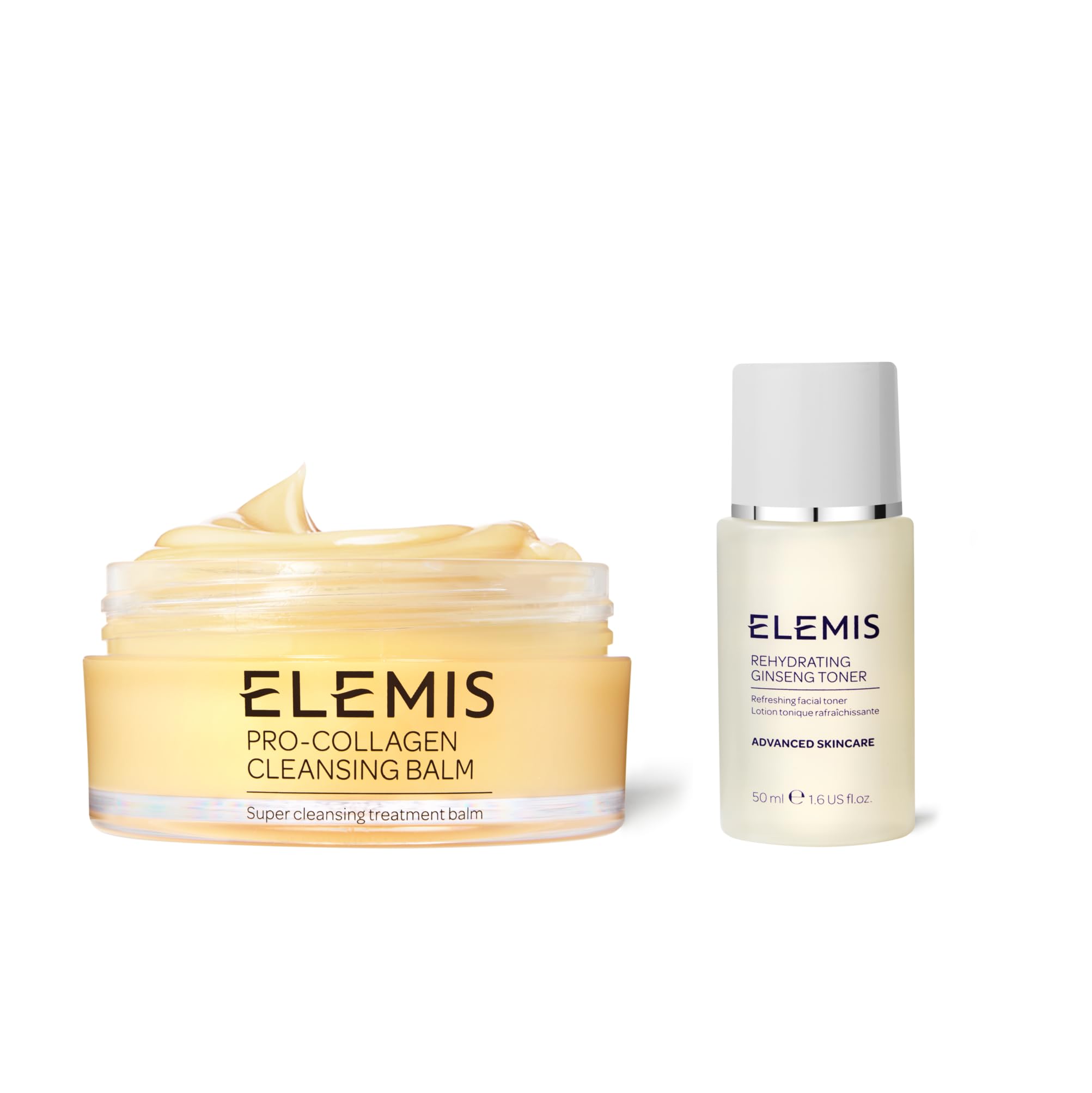 ELEMIS Cleanse & Glow Duo, 2-Piece Cleanse & Tone Duo, Keep Skin Balanced, Hydrated & Protected, Gift Set Includes: Purifying Pro-Collagen Cleansing Balm, Rehydrating Ginseng Toner, Amazon Exclusi