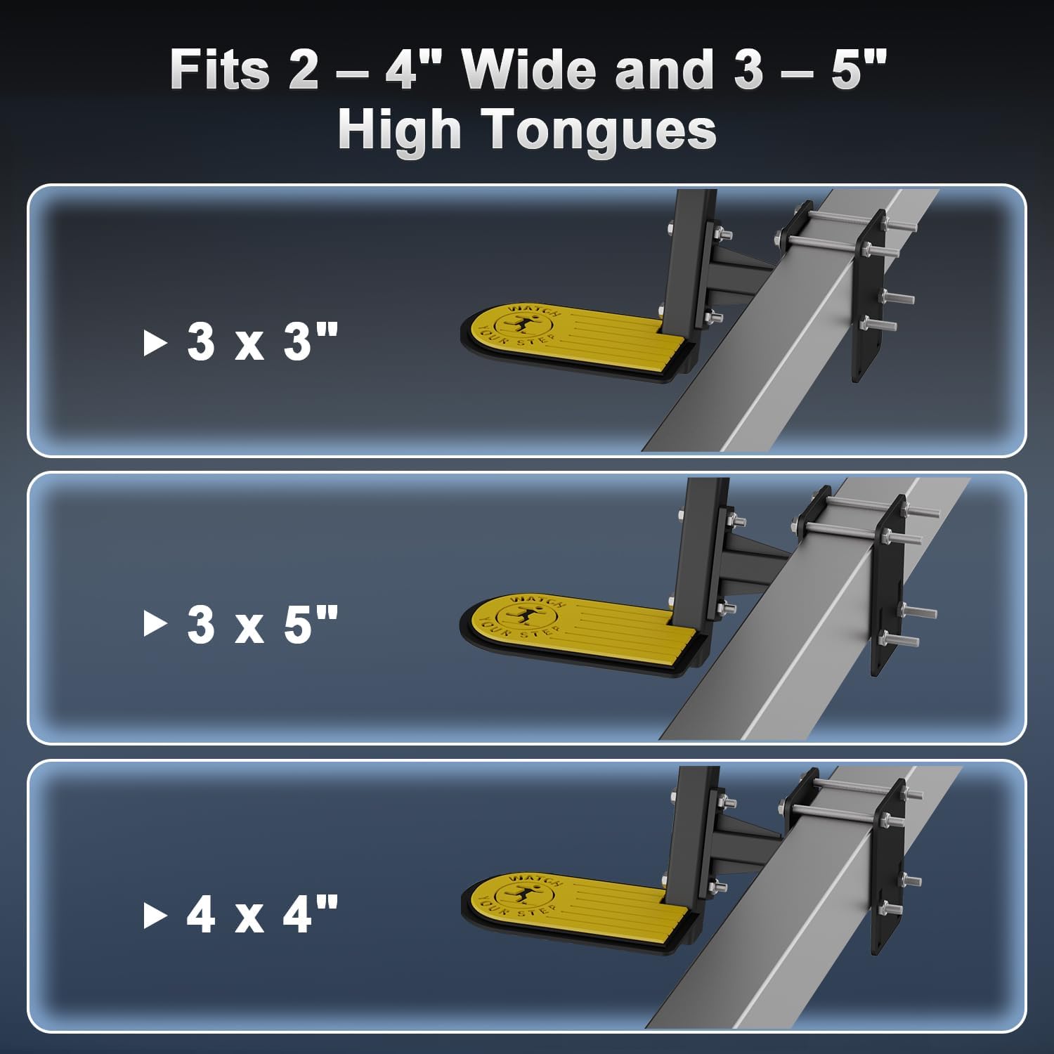 Boat Trailer Steps, 3-Step Heavy-Duty Design with Handrail and Anti-Slip Pad, Fits Tongues 2"–4" Wide & 3"–5" High, 500 lbs Capacity Boat Steps for Trailer