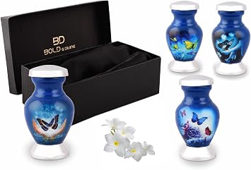 BOLD & DIVINE Butterfly Theme Cremation Urns | Decorative Urns for Human Ashes of Female & Male, Urns for Ashes, Funeral Urns Blue, Small_Set of 4