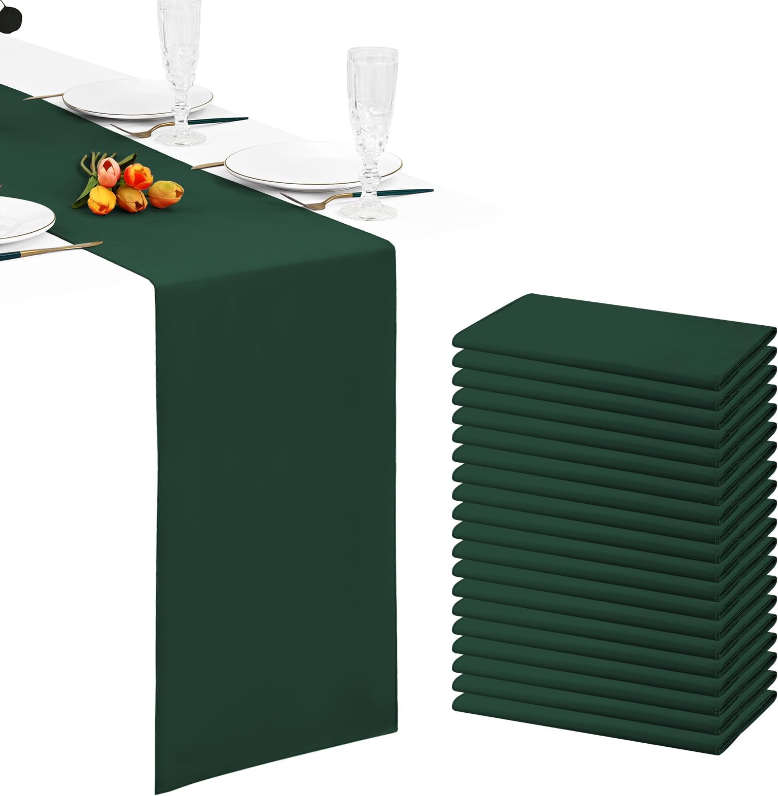 20 Pack Emerald Green Table Runner 12 x 108 Inch Long Premium Polyester Table Runner for Wedding Party Events Decoration, Banquets, Graduations