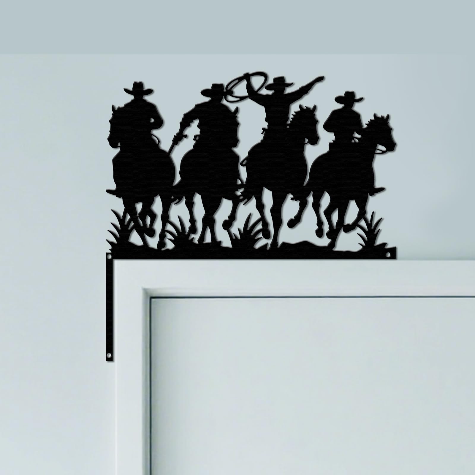 CUTHOLLOW Cowboy Door Topper Sign Wall Art Decor, 25x25cm Metal Unique Hanging Above Door Frame Corner Accent for Home Front Door Hallway Bathroom Entryway