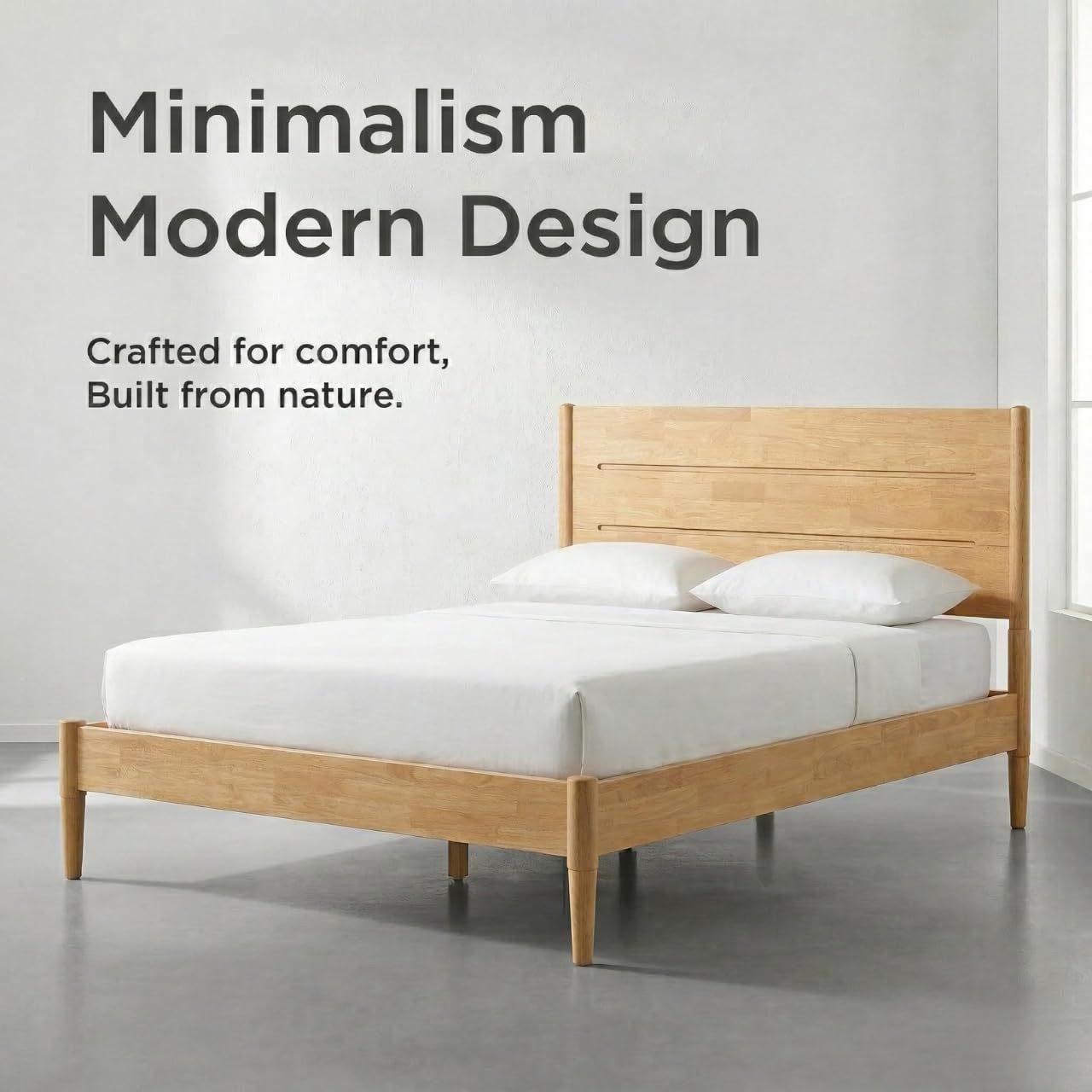 Apollo Bed Frame King, Premium Solid Wood Platform Bed with Reinforced Frame, Japanese Joinery Bed Frame, Wood Slat Support, No Box Spring Needed, Minimal Scandinavian Style (Light Oak)