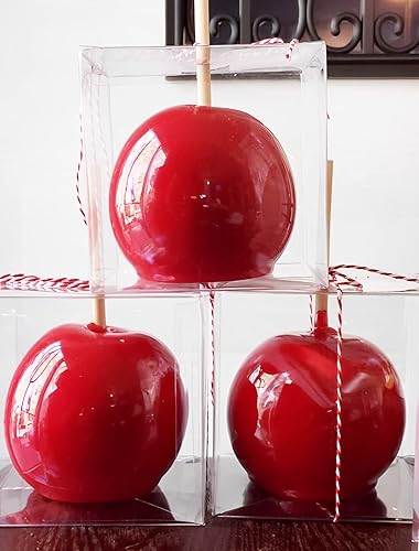 Miniatura 6 de LOKQING Paquete de 20 cajas de manzana de caramelo con palitos Juego de recipientes de plástico transparente de manzana caramelo cubierta de