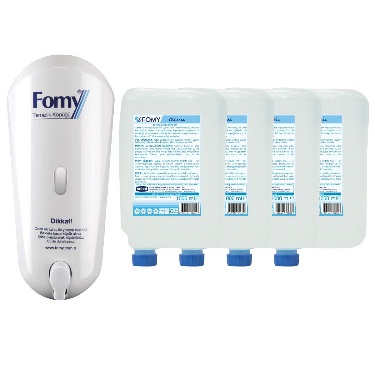 FOMY Classic El Temizlik Köpüğü 4 adet Kartuş ve Dispenser 1000ml