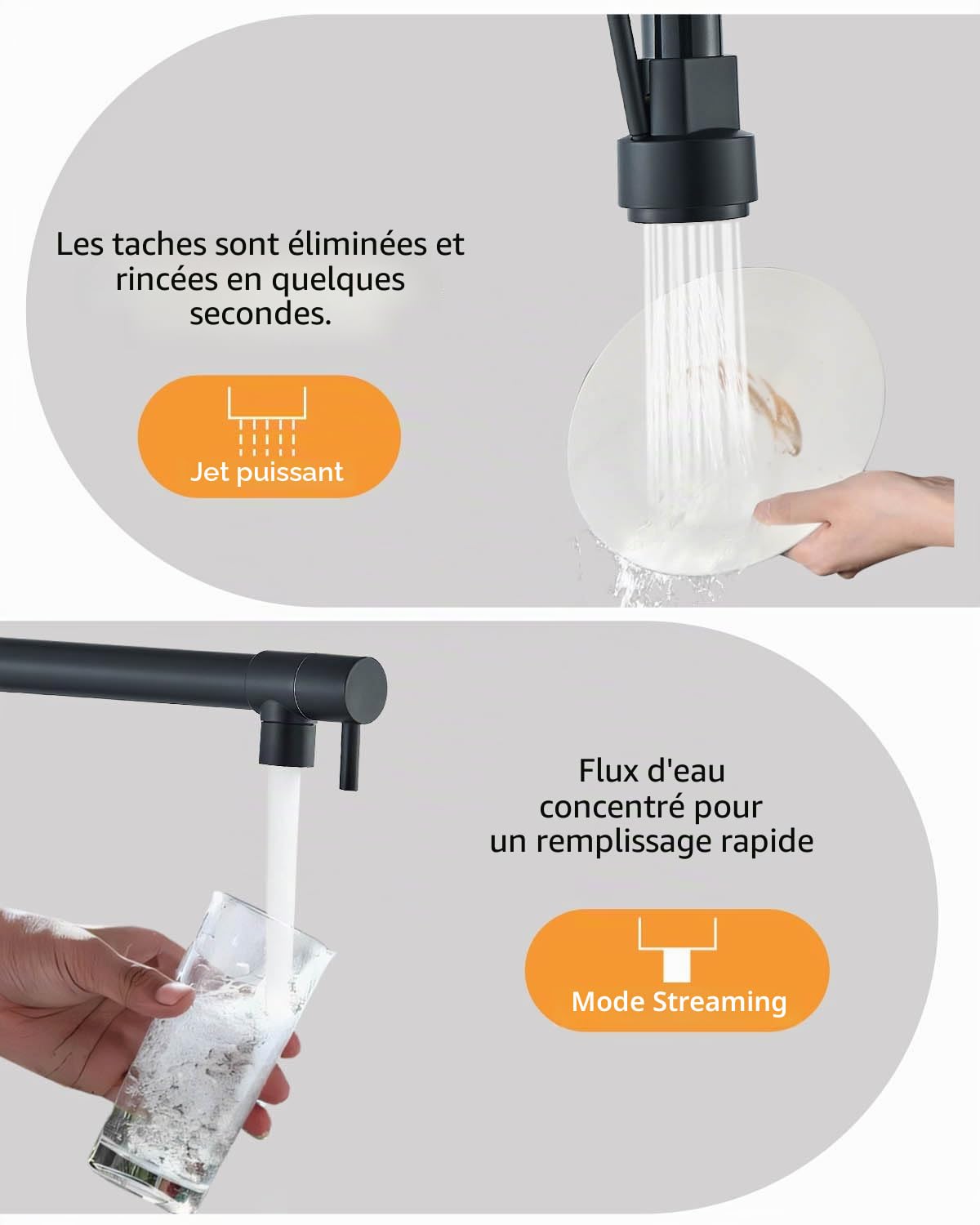 JUNSHENG Mélangeur de cuisine haute pression extractible 2 sorties jet et épruce Noir