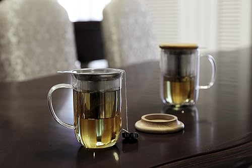 Miniatura 7 de VIVA Minima Balance - Taza de té con infusor de vidrio, taza de 17 onzas  16.9 fl oz con malla de infusión de acero inoxidable y tapa de madera de