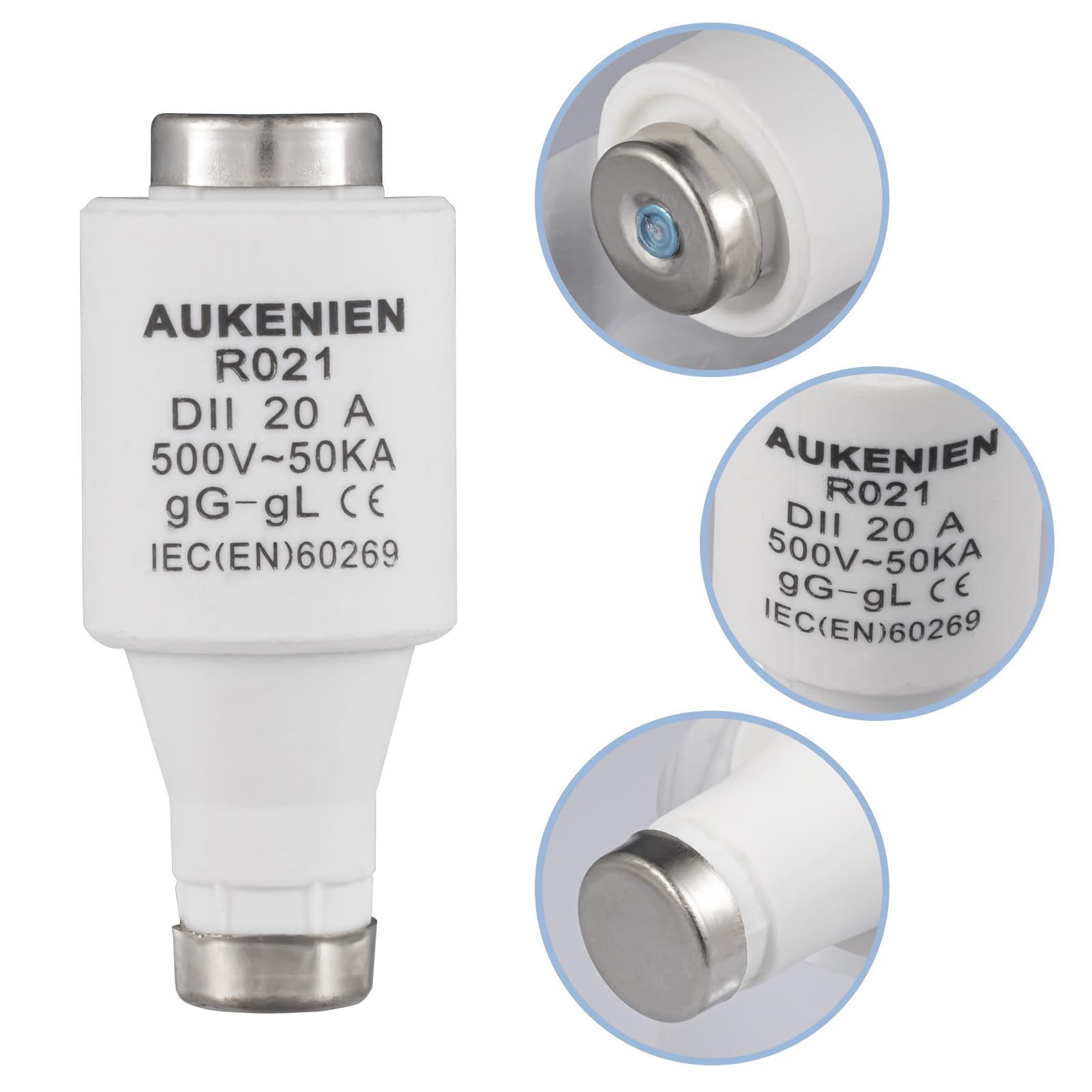 AUKENIEN DII E27 R021 Spiral Ceramic Fuses Diazed 20 Amp Fuse 20A 500V 50KA gG for Cable and Line Protection (Pack of 5) - Image 3