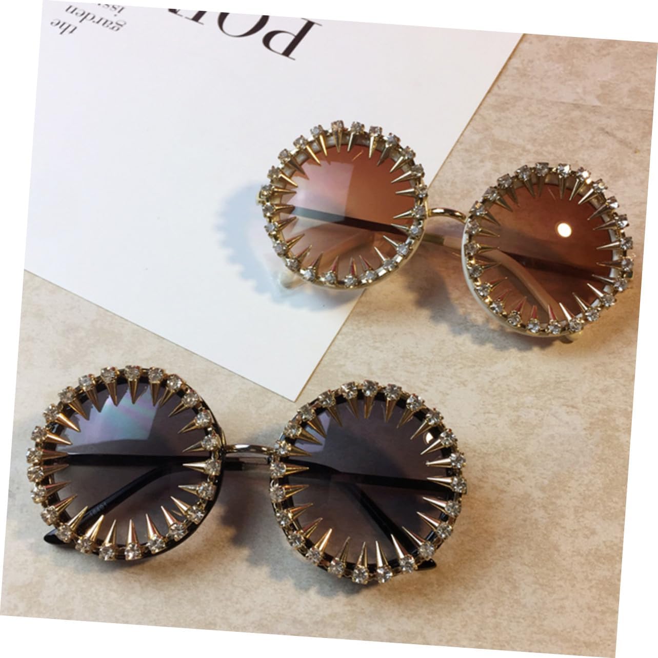 Rivet Studded Round Rhinestone Sunglasses for Women Retro Vintage Style Lightweight Eyewear with Comfortable Nose Pads for Parties Travel and Photo Props
