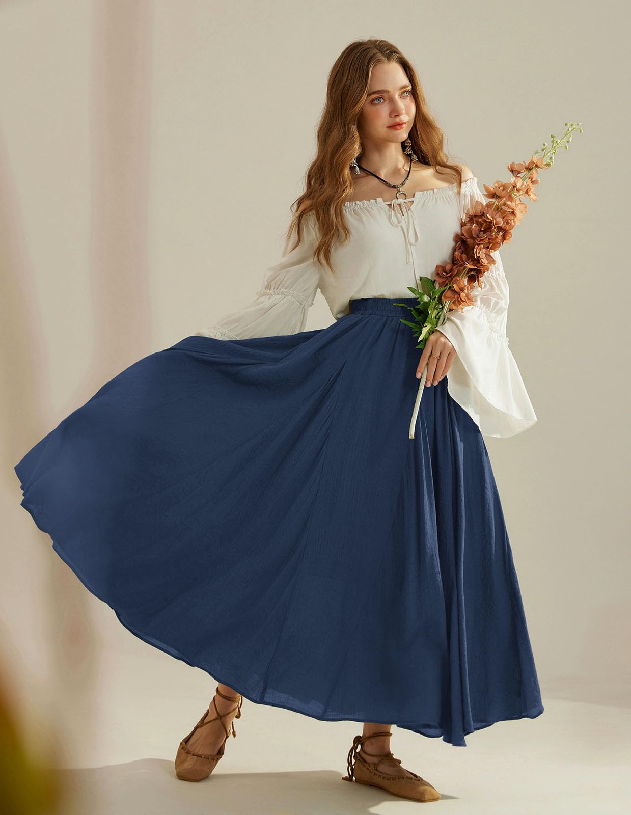 Scarlet Darkness Women Maxi Skirt Jupe Femme (Lot de 1) | Poches, ligne A, taille haute élastique, pour l'été, décontracté, vacances, Ren Faire