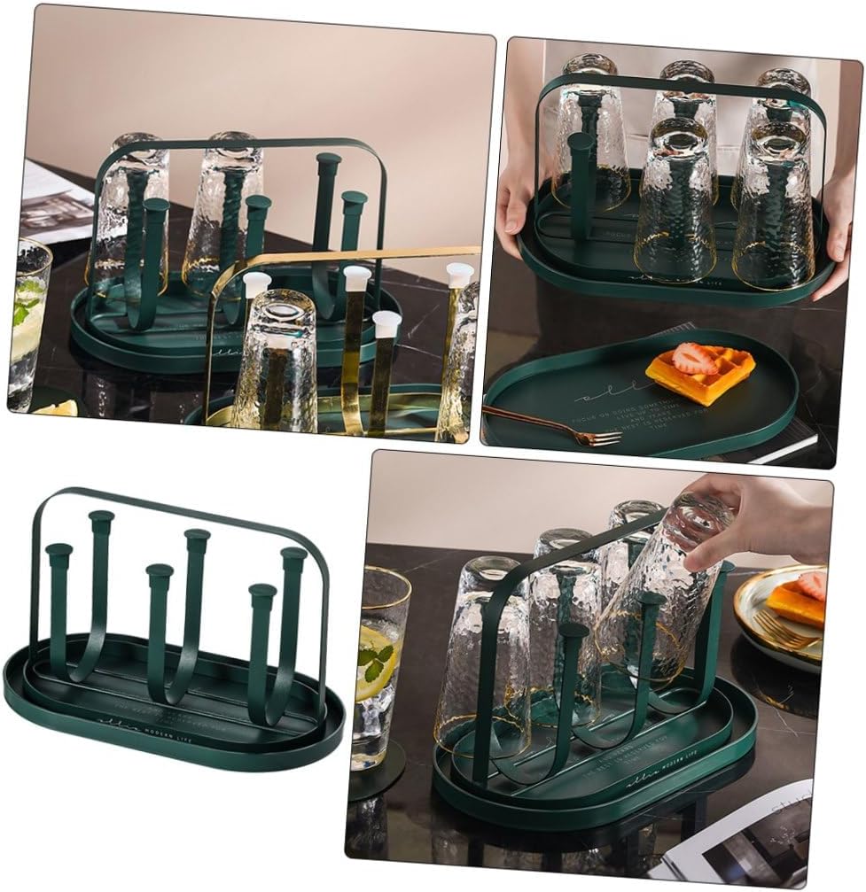 Garneck 1set Multi-Functional Iron Cup Display Rack Drain Tray for Kitchen Dining Table Holds Cups and Easy to Use